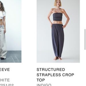 Zara Women's Strapless Crop Top Structured Blue and White Stitching Never Worn